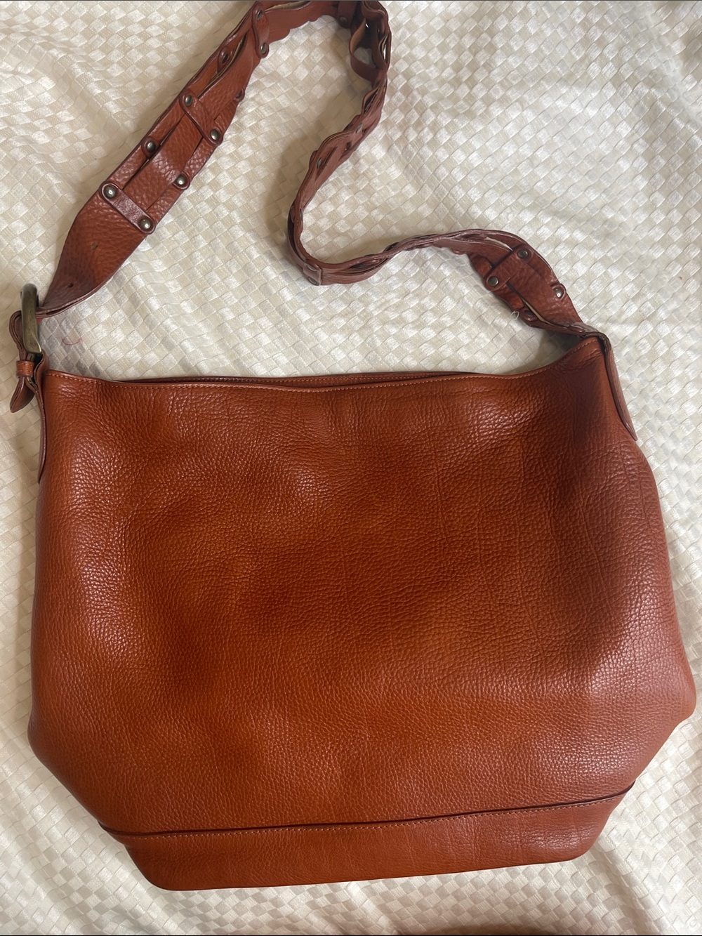 Saks Fifth Avenue Classic Pebbled Leather Shoulder Bag in Chestnut Brown